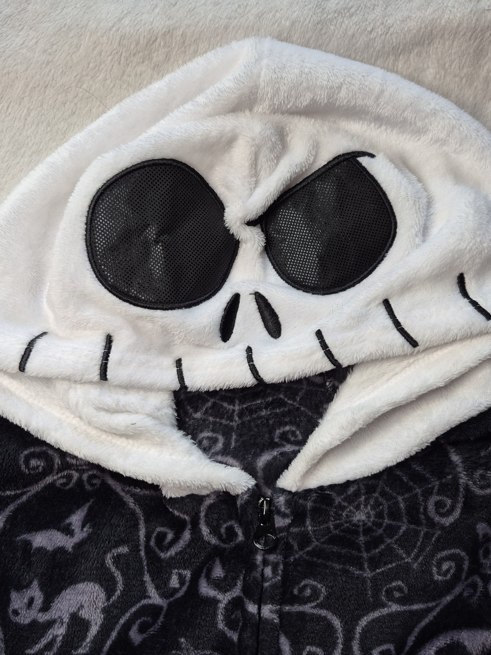 Disney Black and White Jack Skellington Plush Hooded Pajama Romper